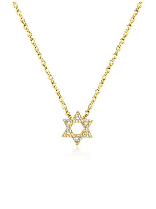 925 Sterling Silver Star of David Zircon Pendant Necklace