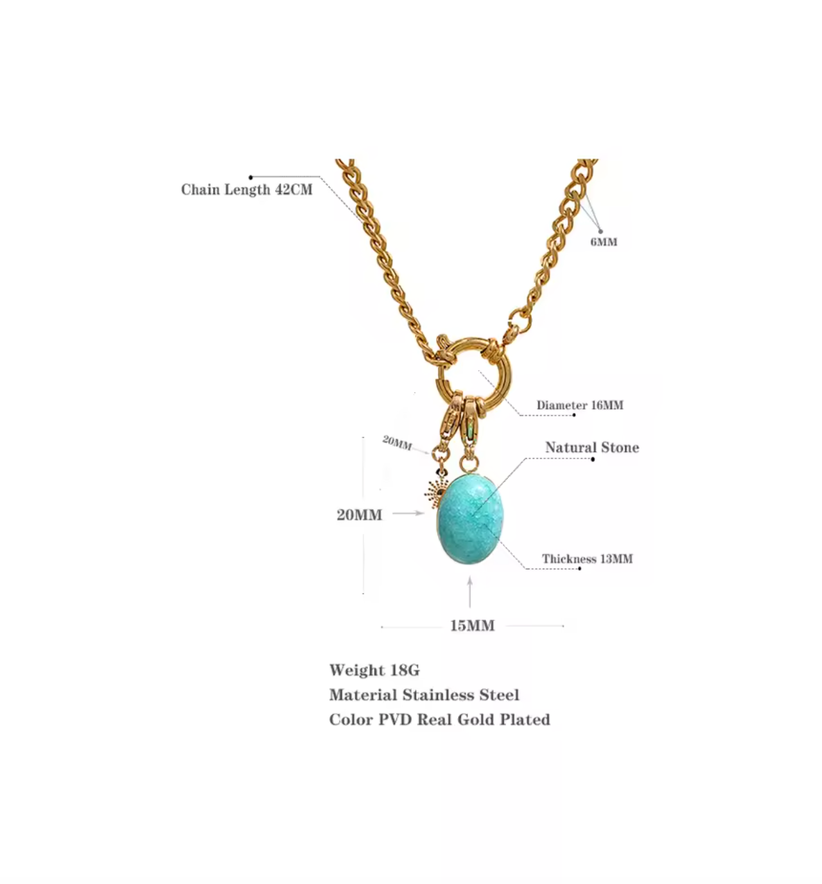 Stainless Steel Blue Natural Stone Star Chain Necklace