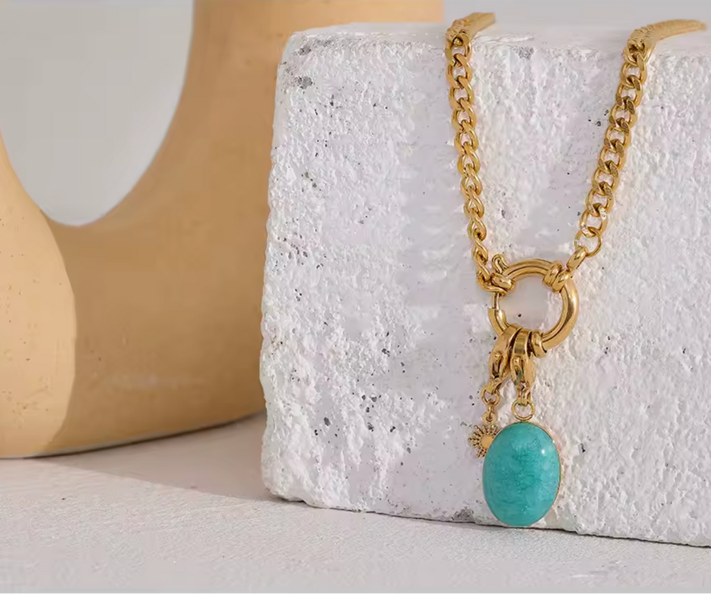 Stainless Steel Blue Natural Stone Star Chain Necklace