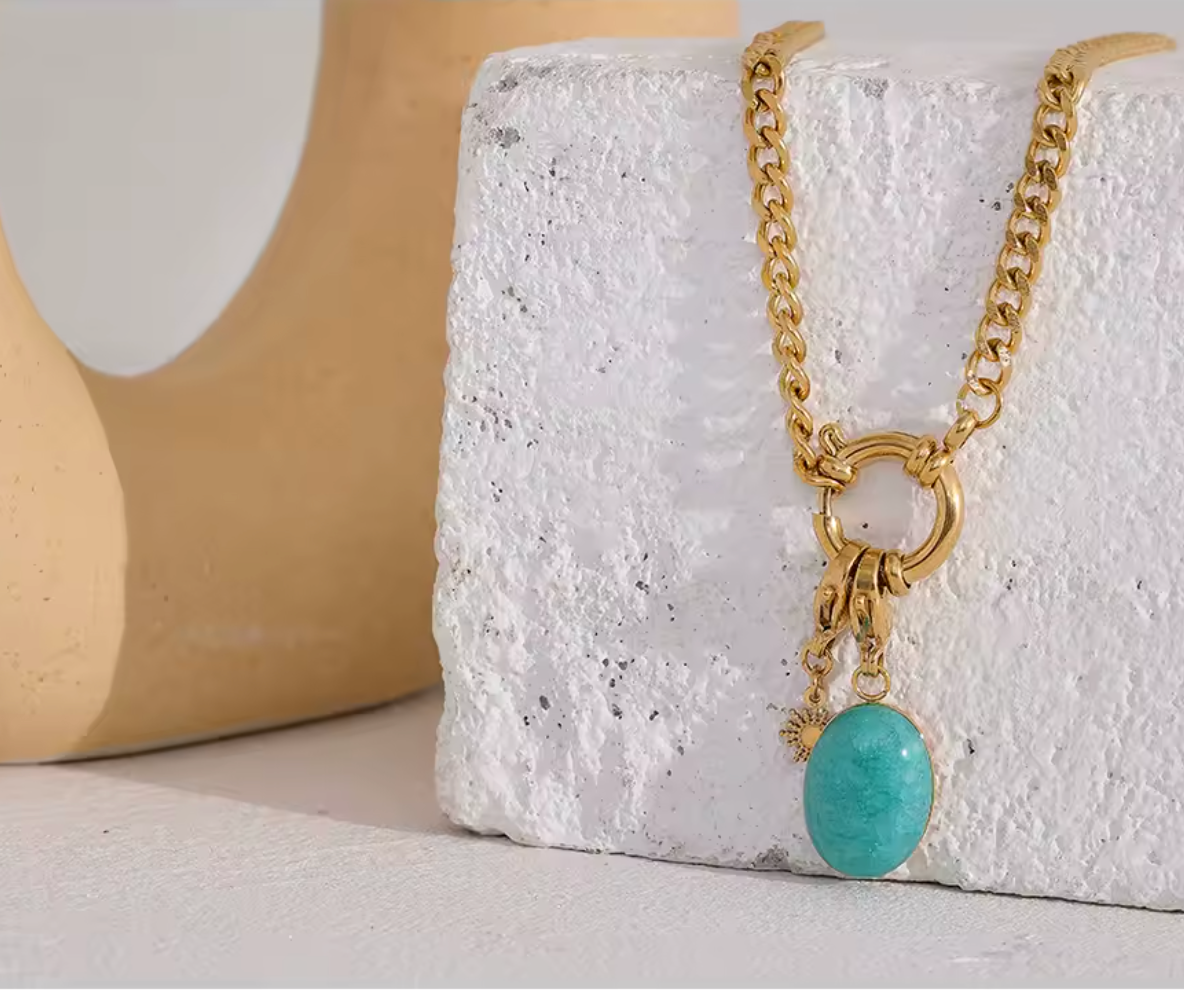 Stainless Steel Blue Natural Stone Star Chain Necklace