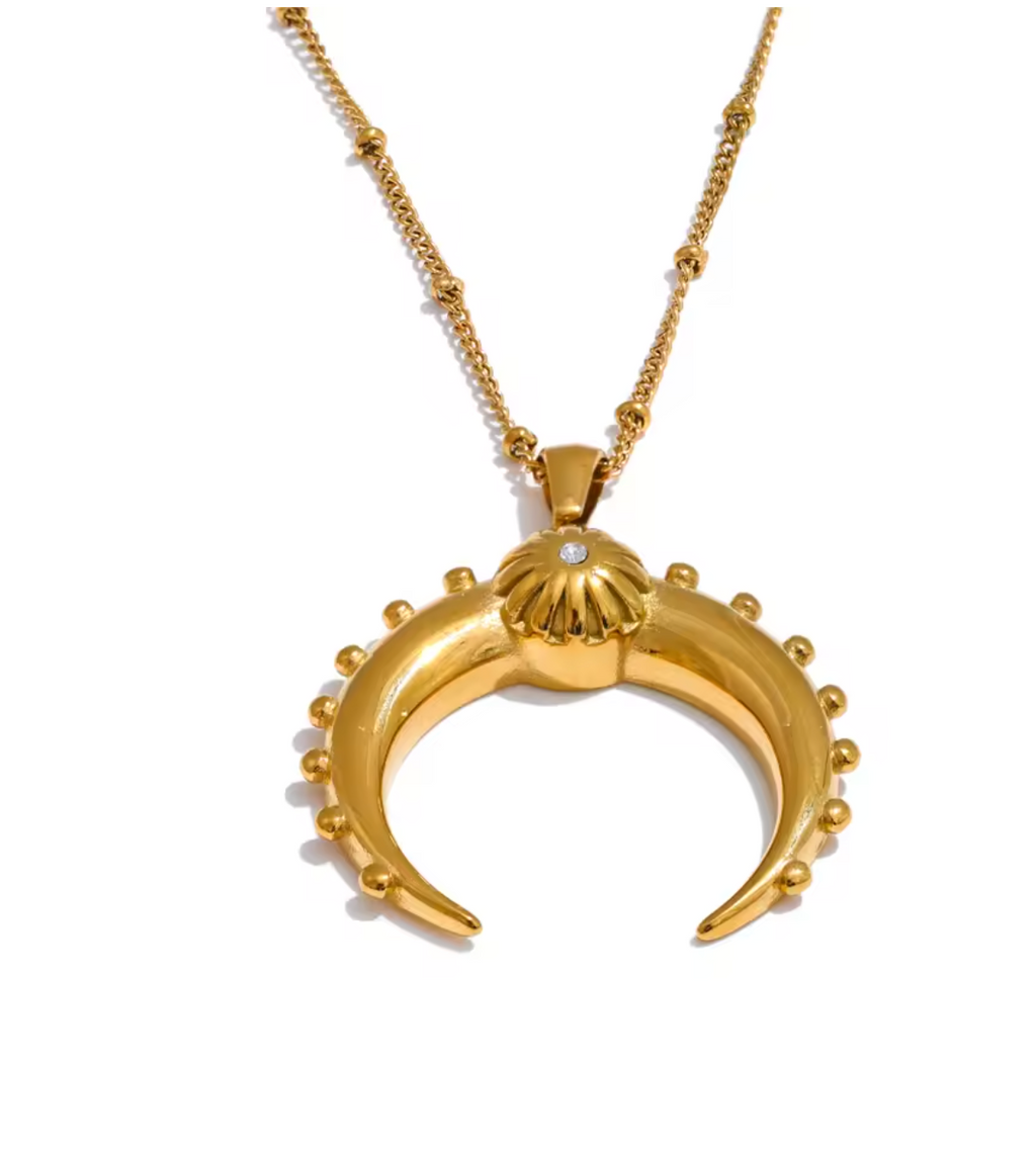 Fashion Stainless Steel Moon Charm Pendant Necklace