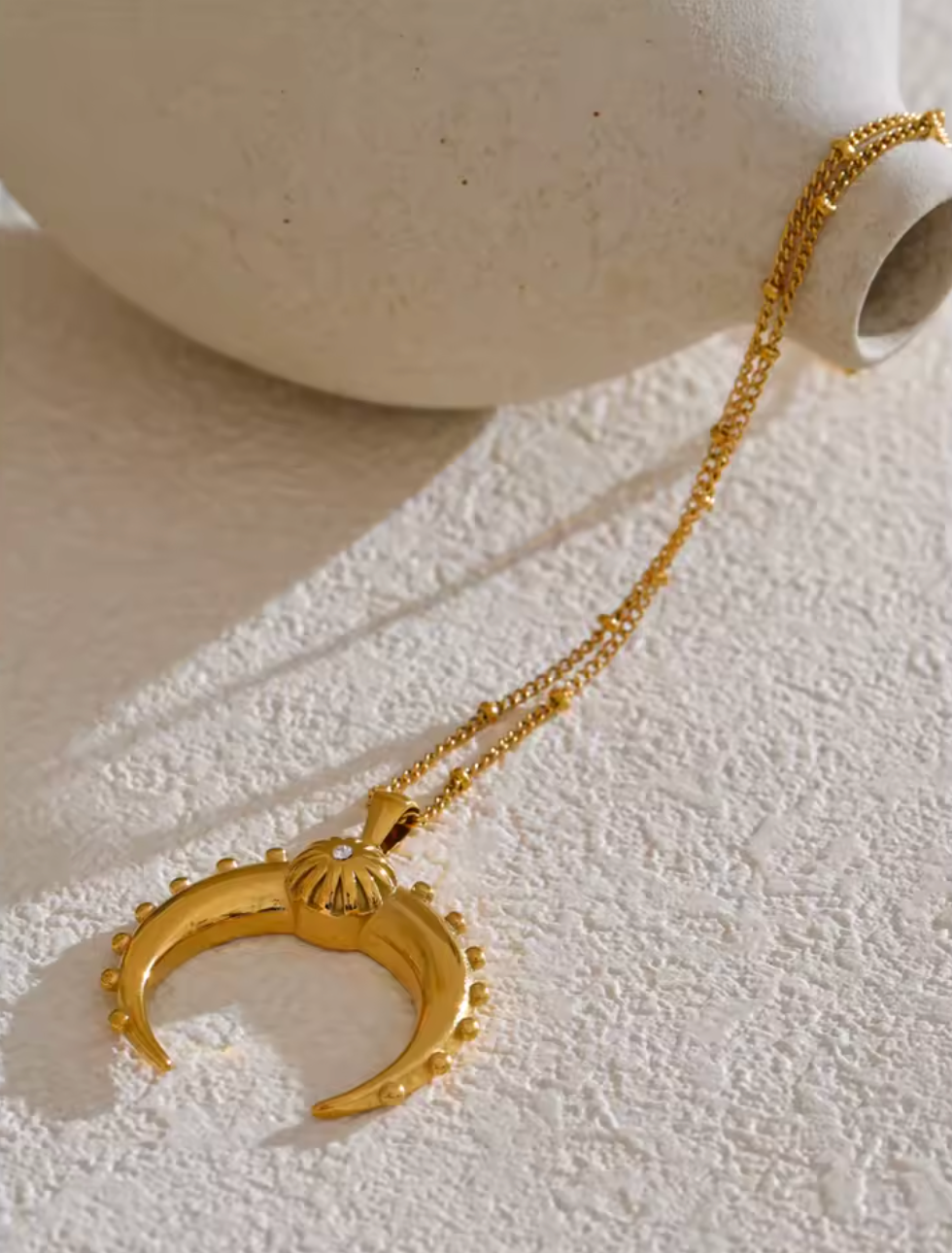 Fashion Stainless Steel Moon Charm Pendant Necklace