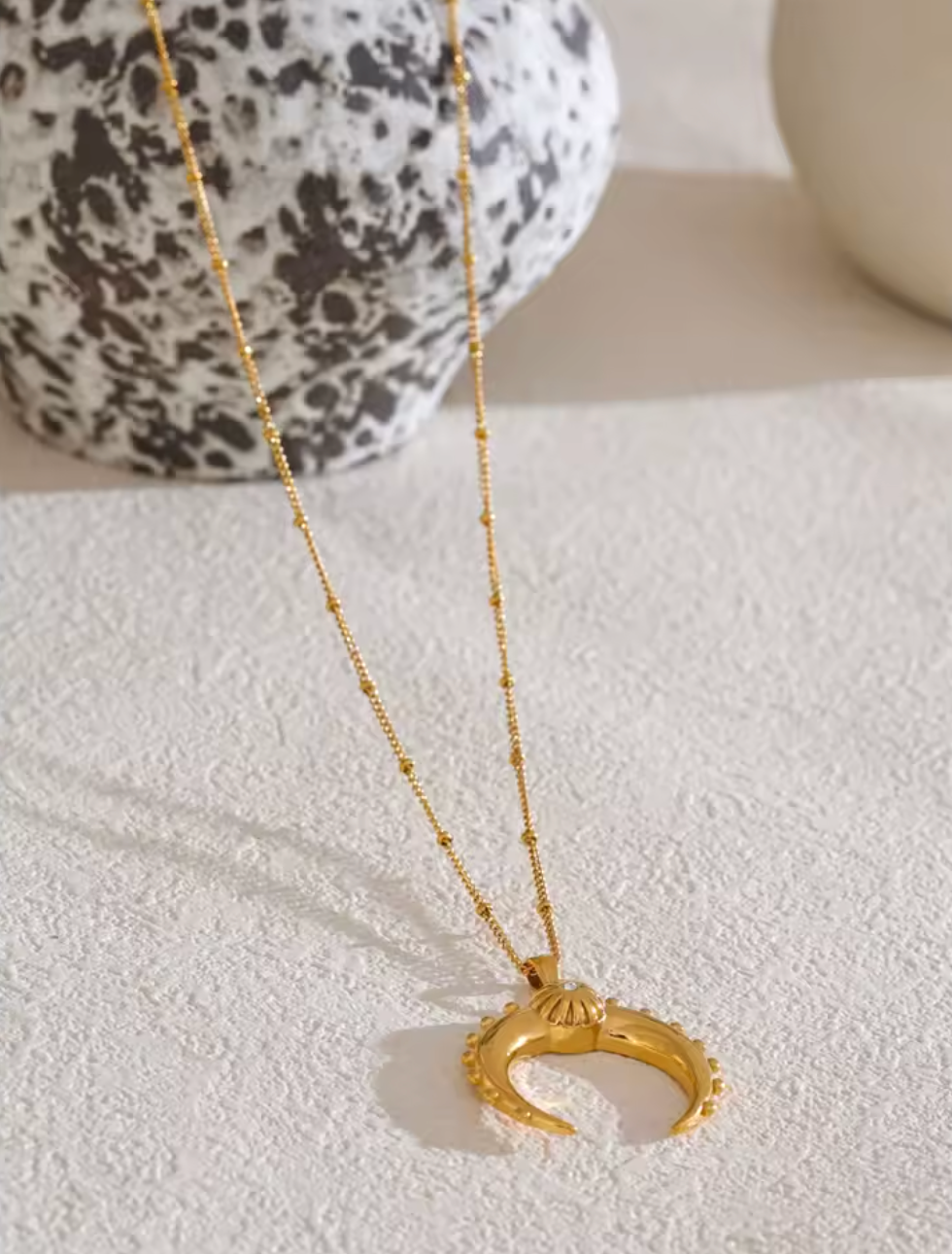 Fashion Stainless Steel Moon Charm Pendant Necklace