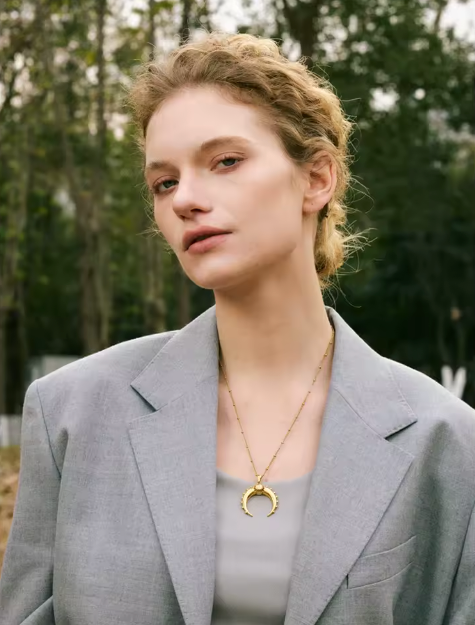 Fashion Stainless Steel Moon Charm Pendant Necklace
