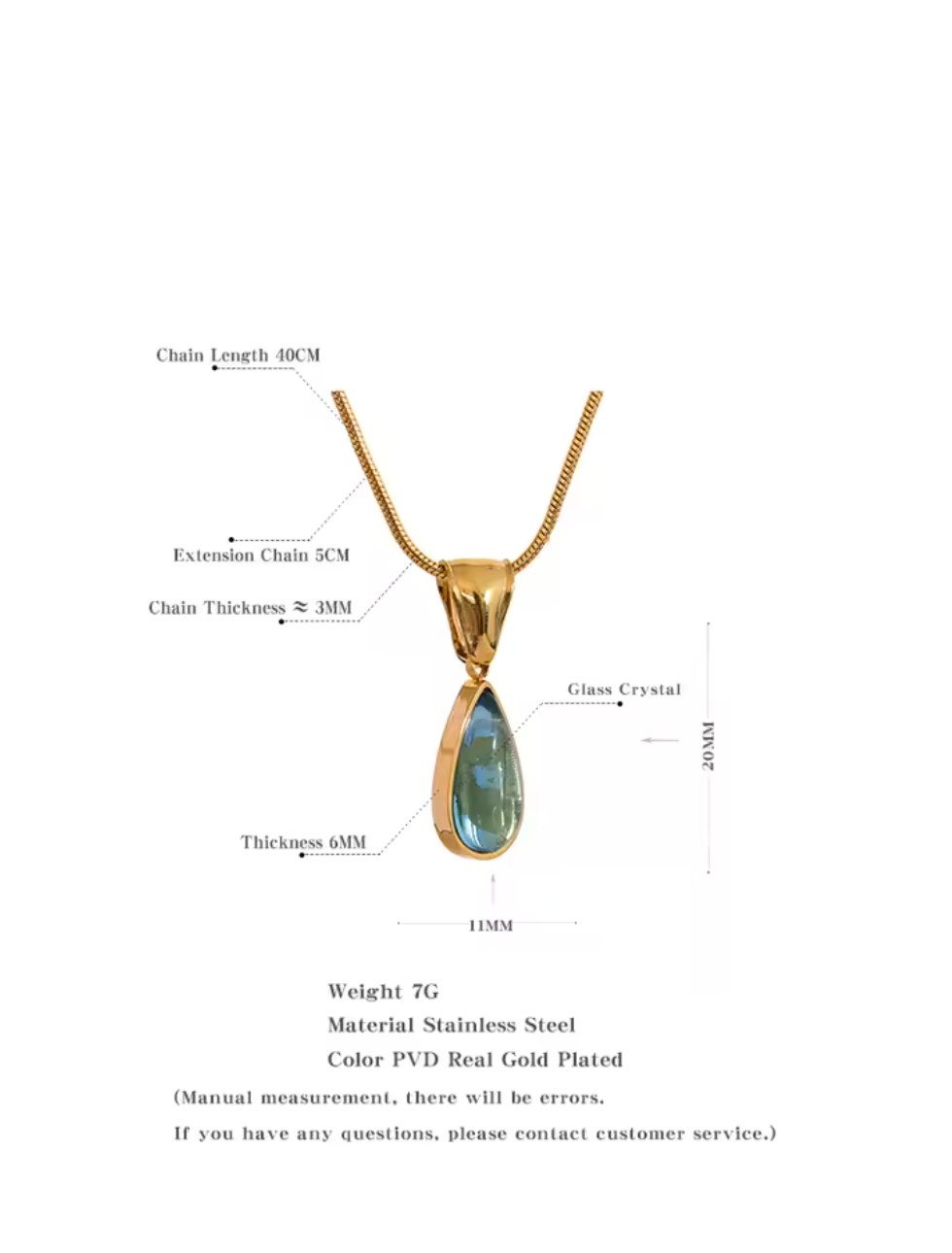 Stylish Green Glass Crystal Water Drop Pendant Necklace