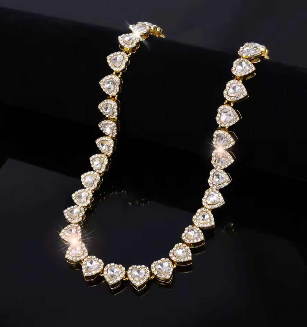 Shiny Heart Zircon Hip Hop Tennis Chain Jewelry Set