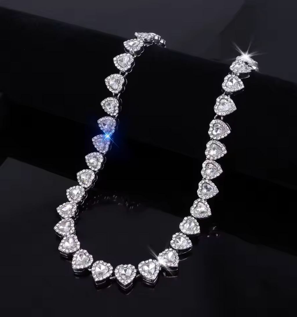 Shiny Heart Zircon Hip Hop Tennis Chain Jewelry Set