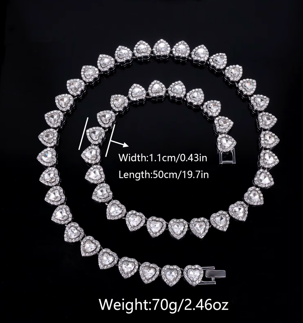 Shiny Heart Zircon Hip Hop Tennis Chain Jewelry Set
