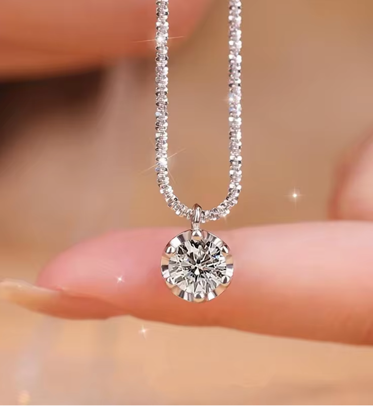 Real Moissanite Diamond 6 Prong Pendant Necklace