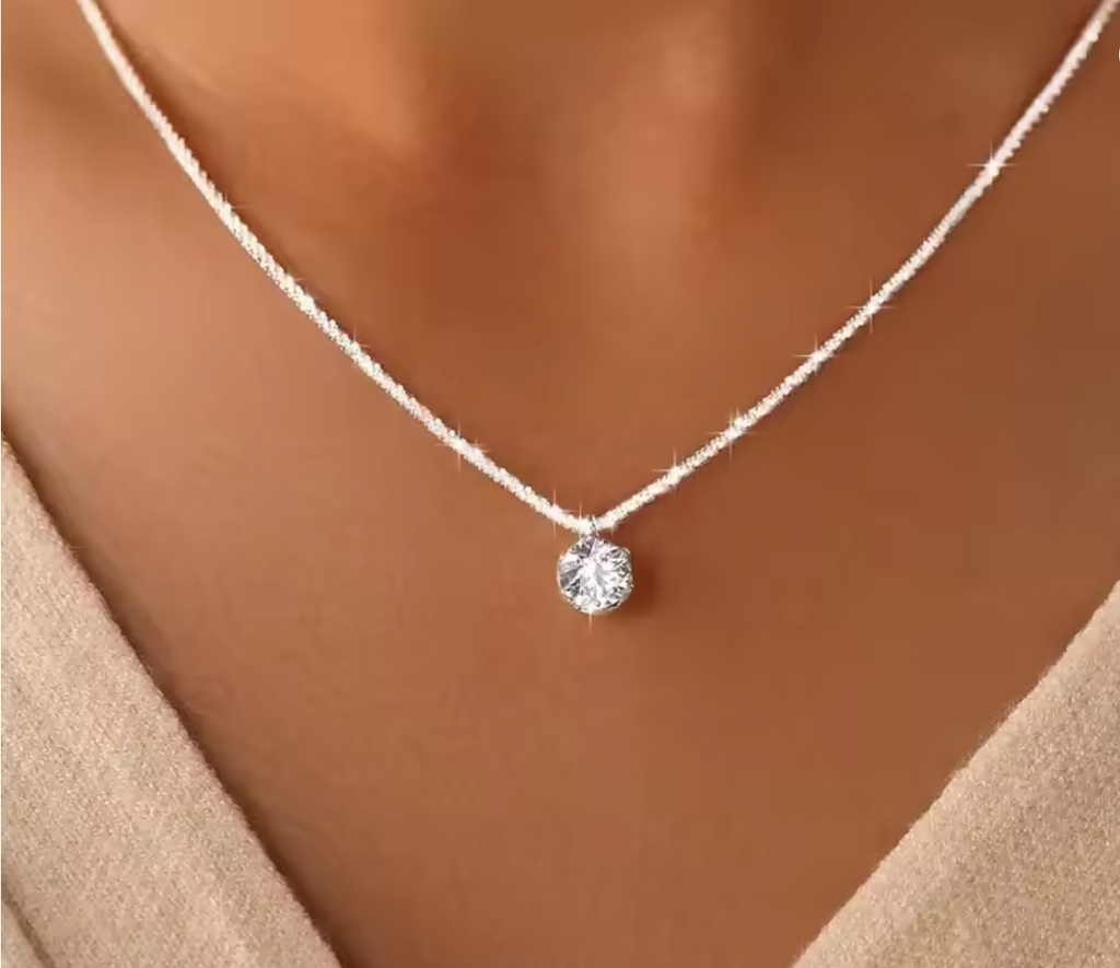 Real Moissanite Diamond 6 Prong Pendant Necklace