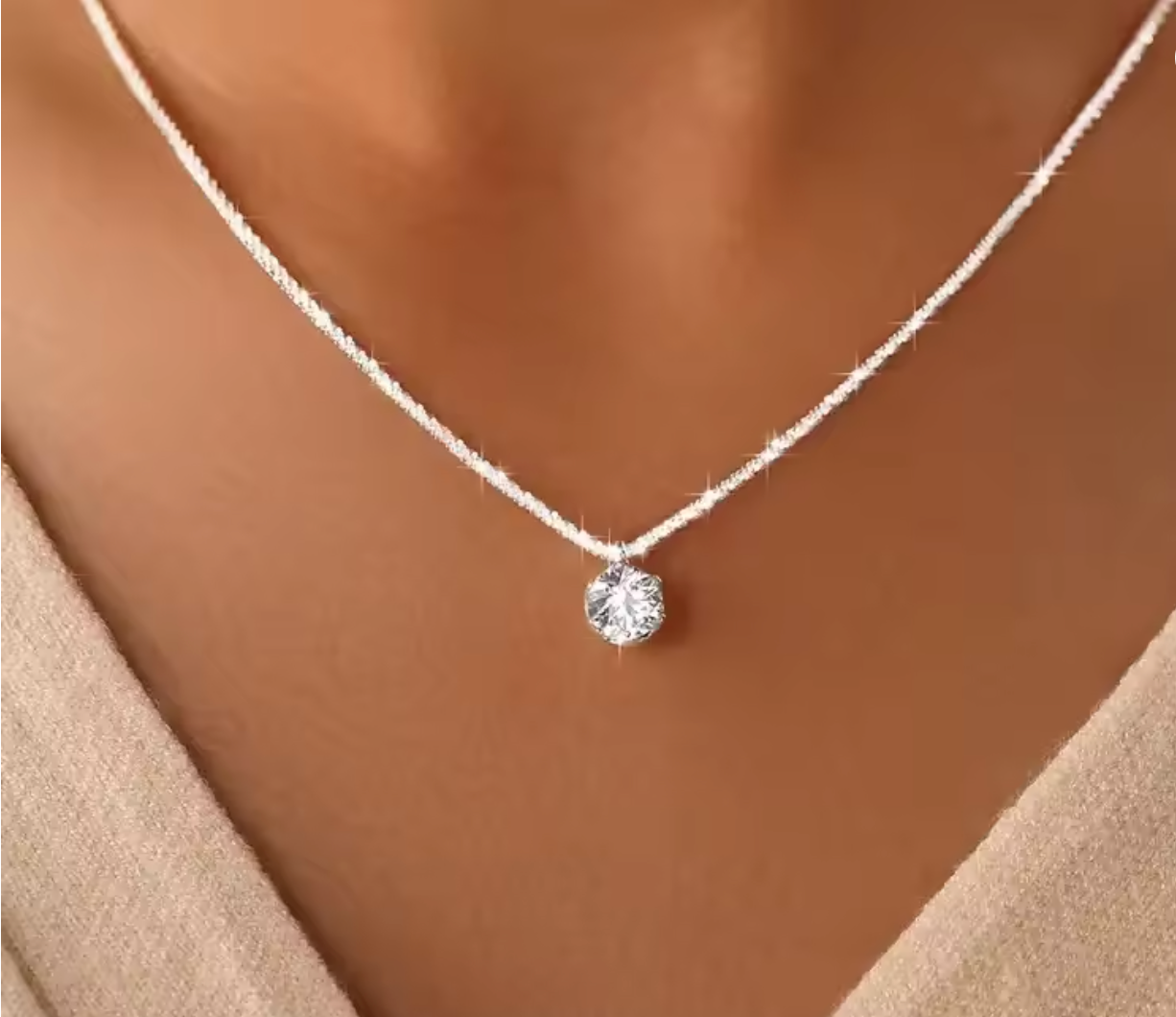 Real Moissanite Diamond 6 Prong Pendant Necklace