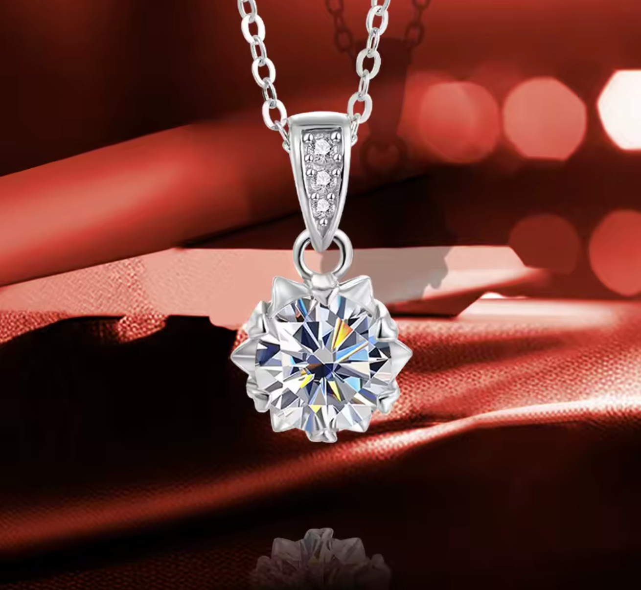 18K White Gold Moissanite Pendant Necklace