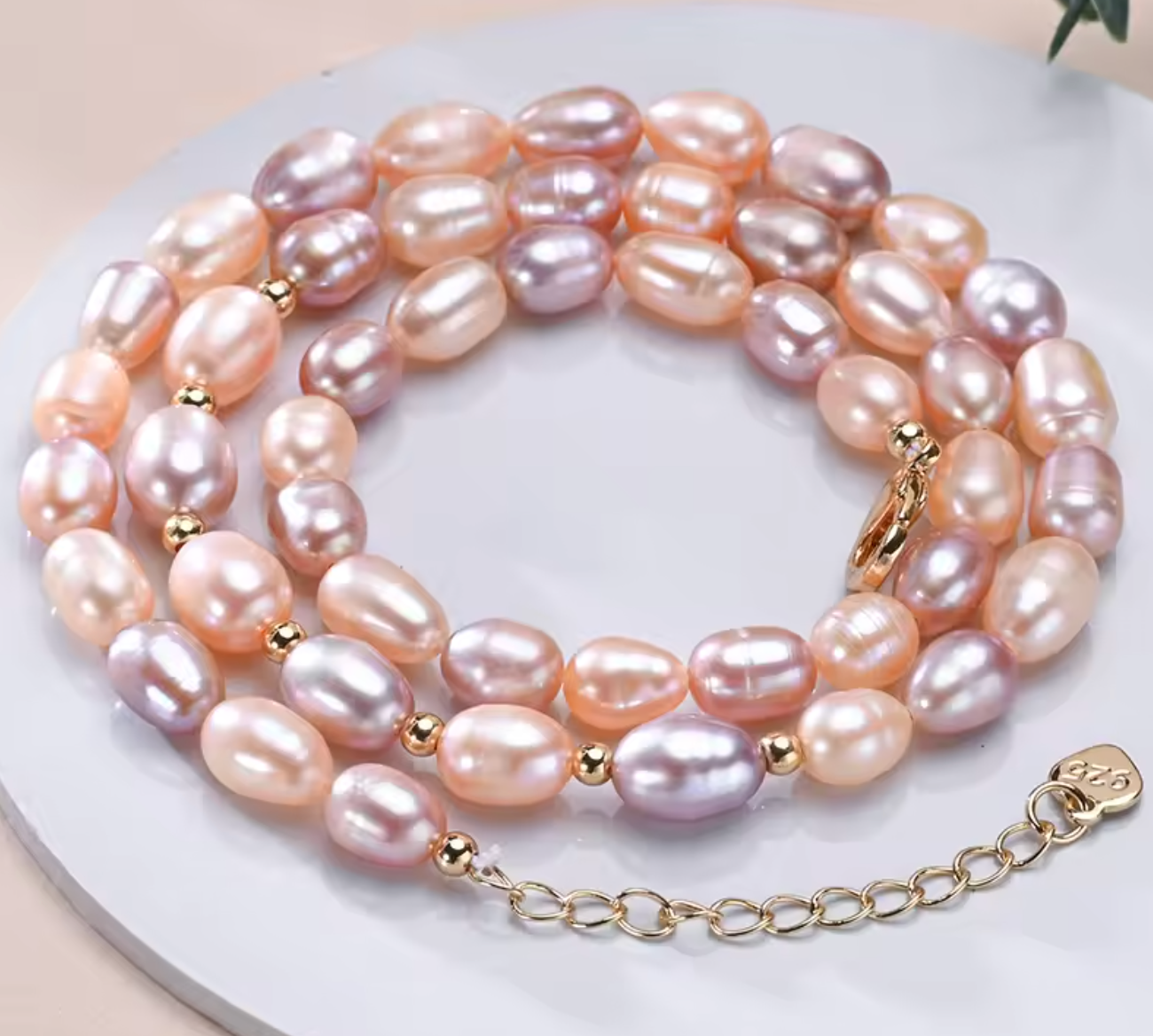 Natural Freshwater Pearl Multicolored Rice Shape Necklace