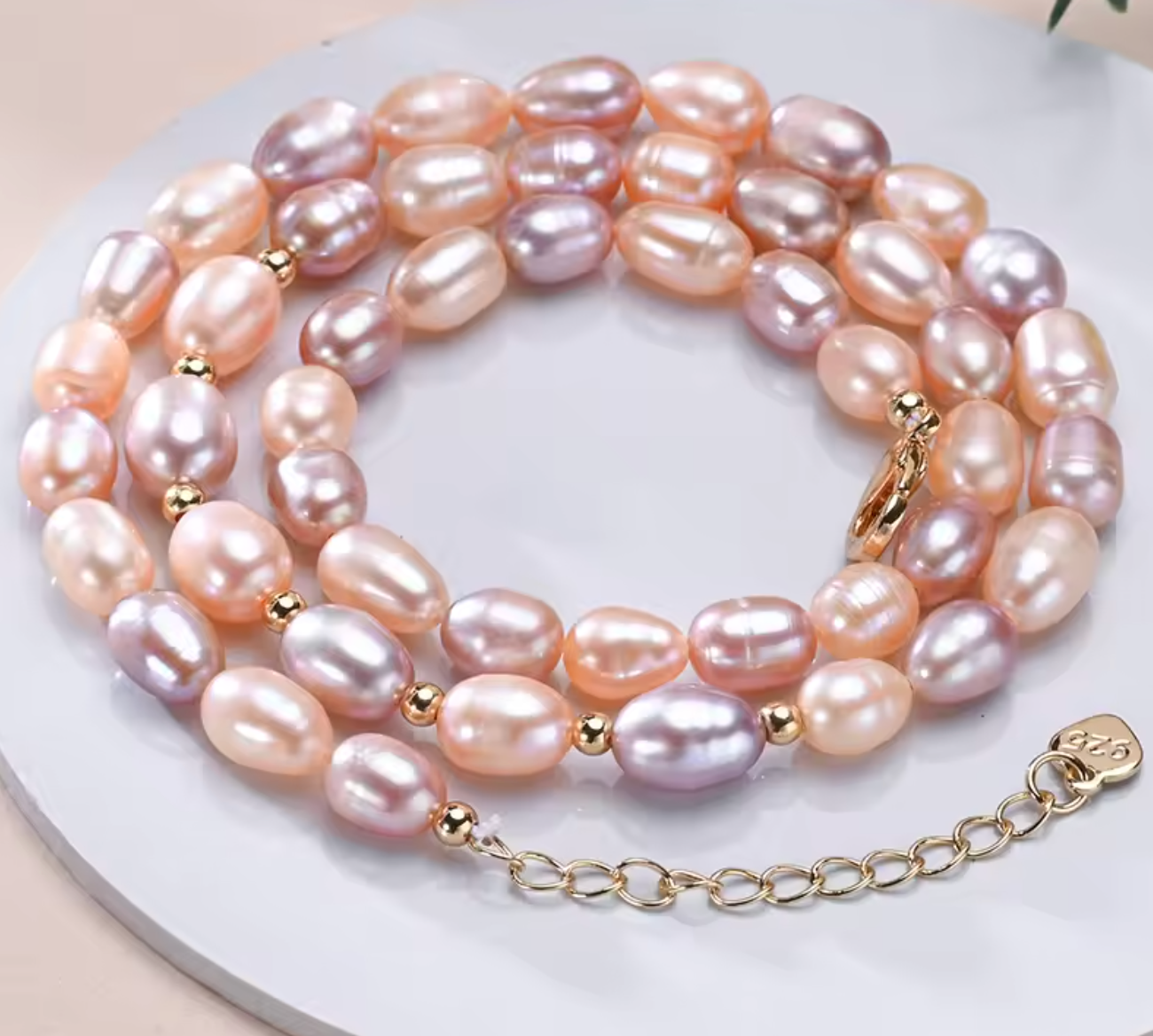 Natural Freshwater Pearl Multicolored Rice Shape Necklace