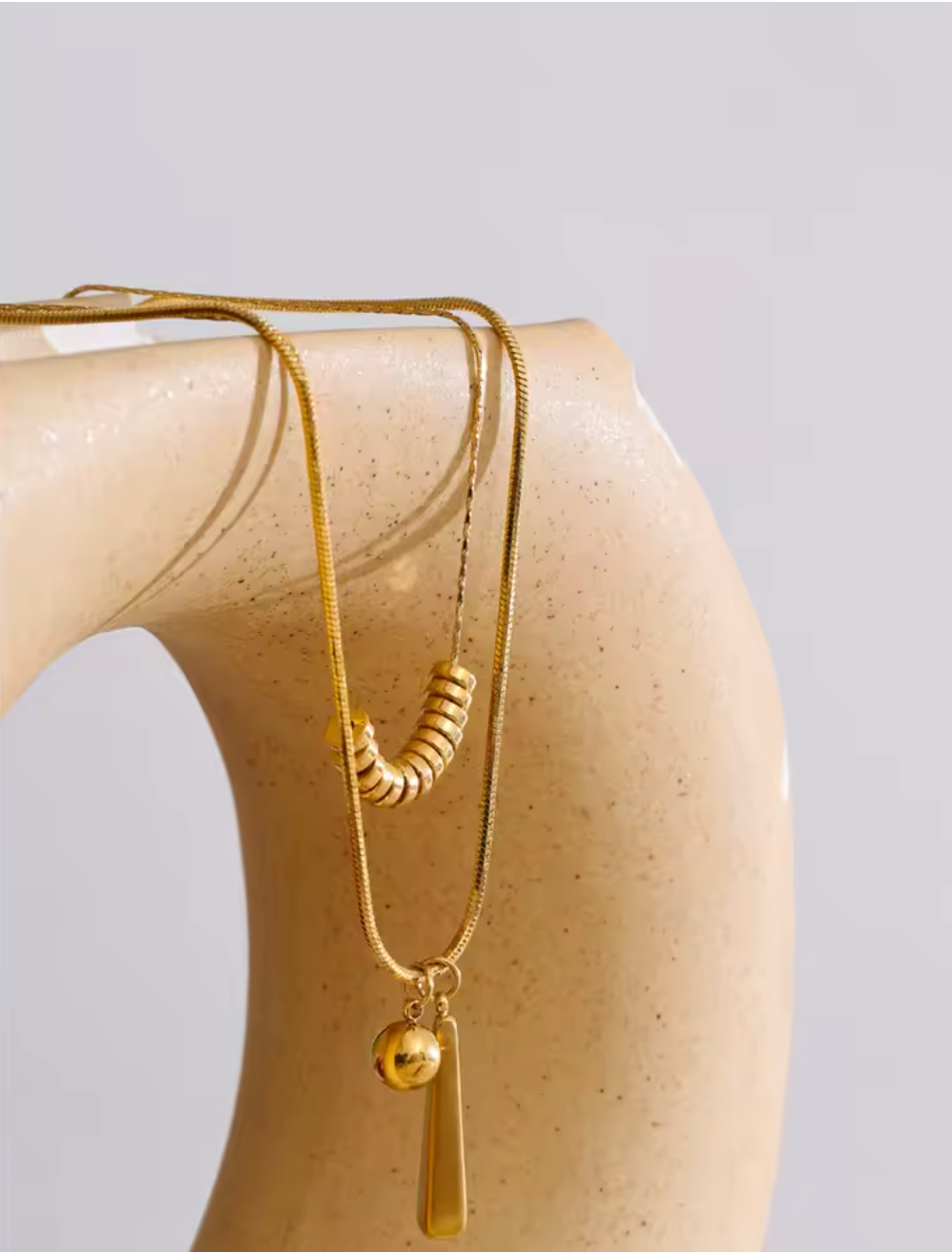 Stainless Steel Double Layer Beads Water Drop Pendant Necklace