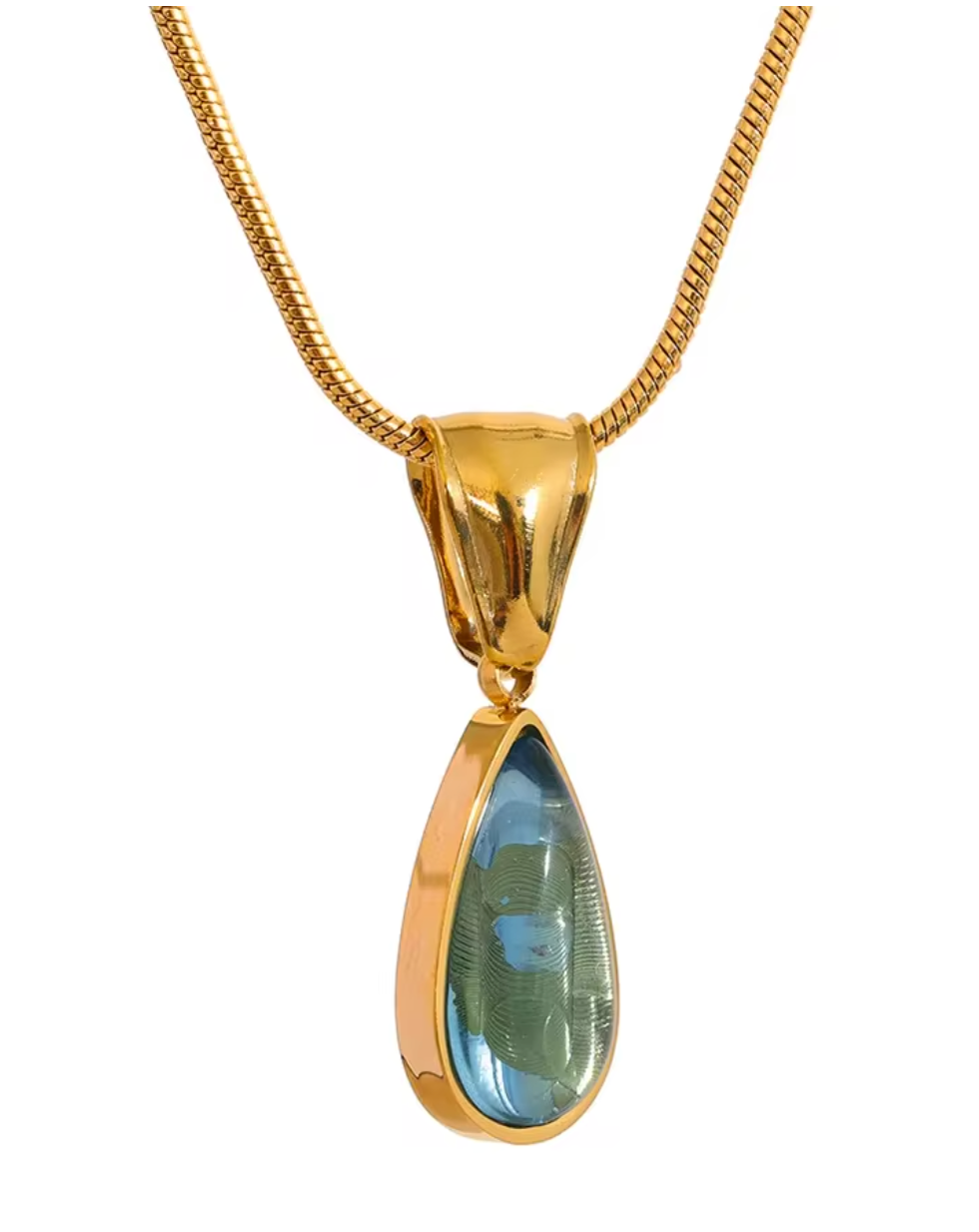 Stylish Green Glass Crystal Water Drop Pendant Necklace